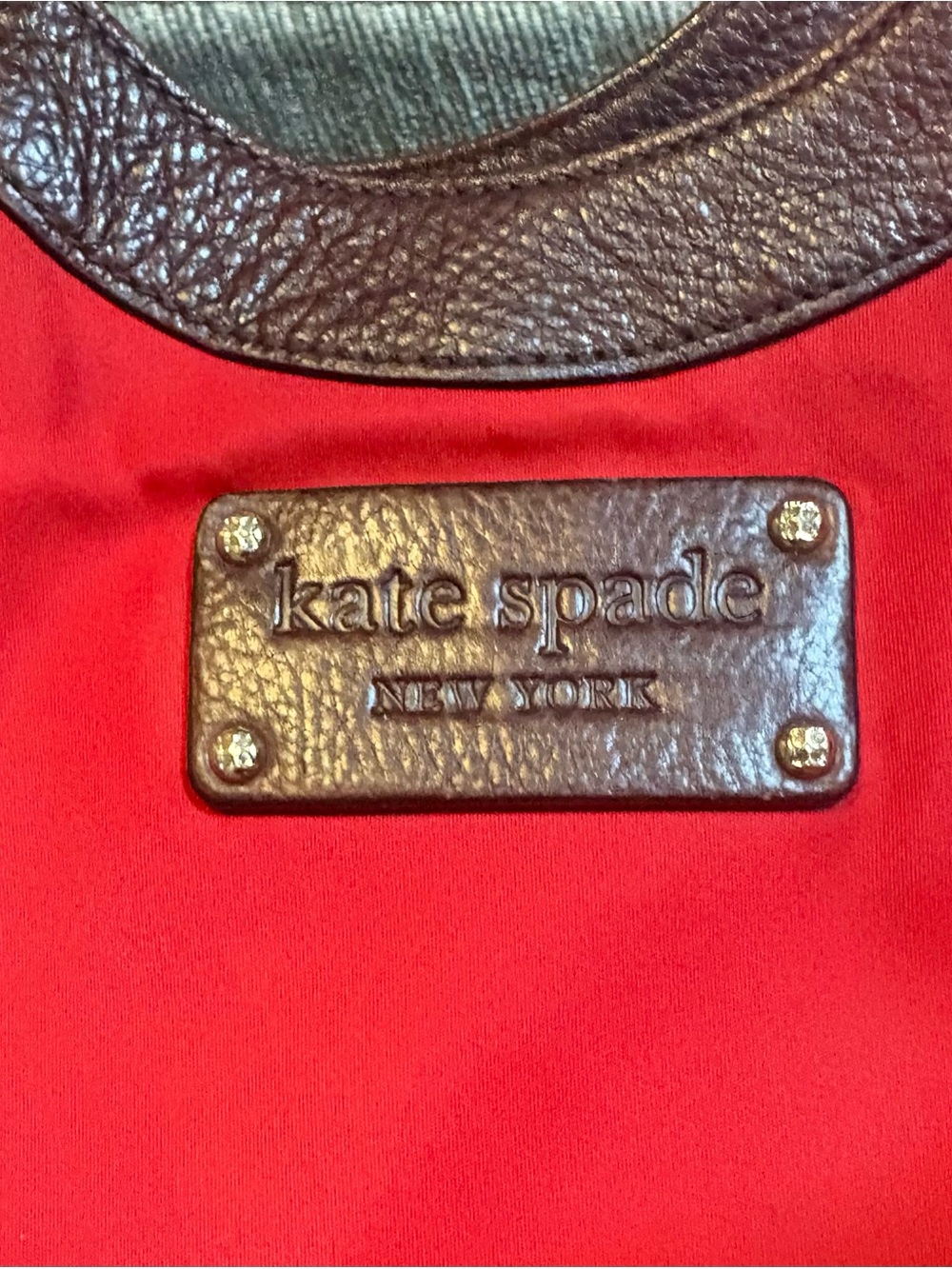Kate Spade Vintage -Red Luxury Nylon Satchel with Brown Leather Trim and Handles - Picture 8 of 11